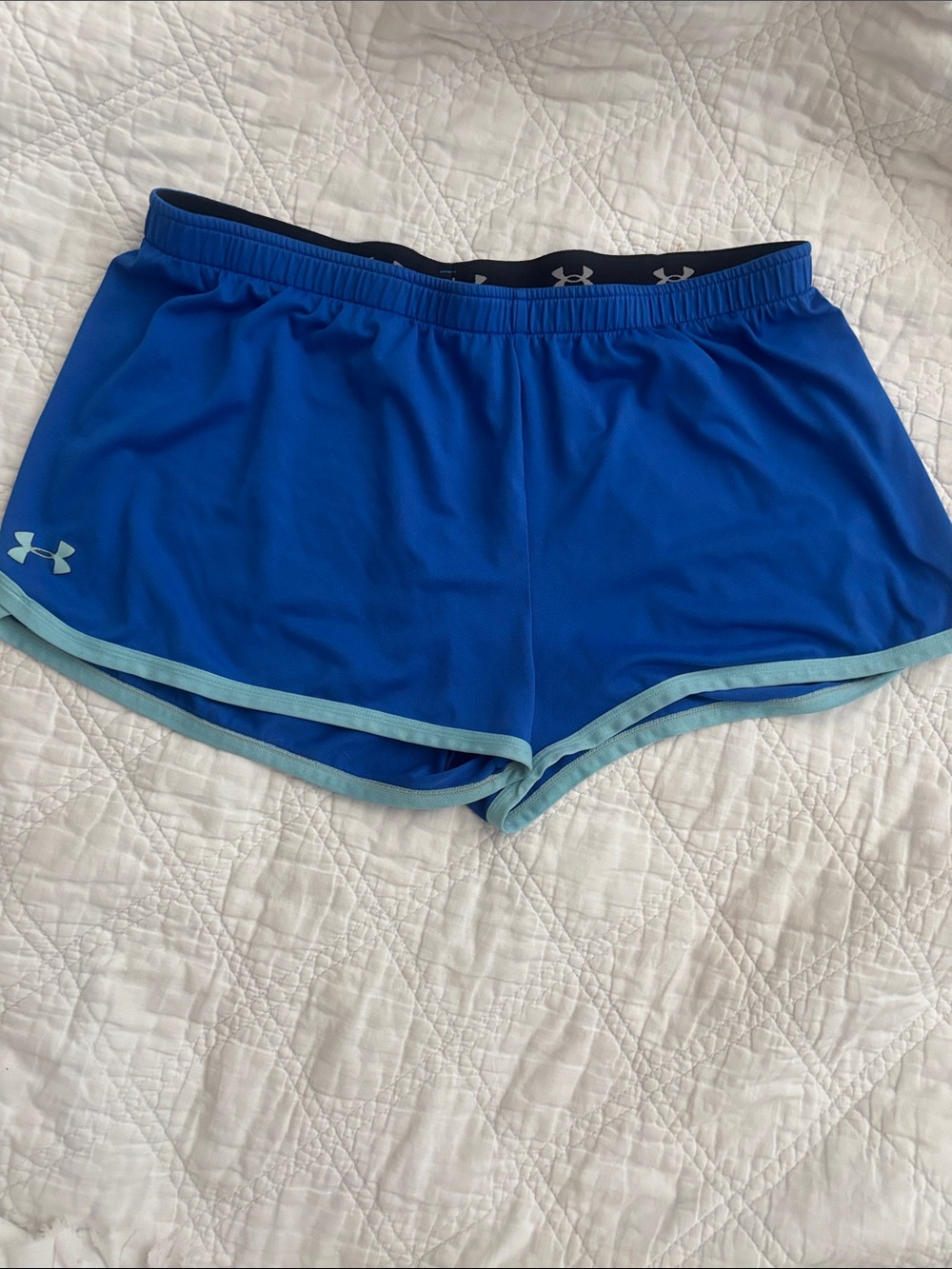 Under Armour Womens Play Up Shorts Size L Blue Aqua Loose HeatGear Running